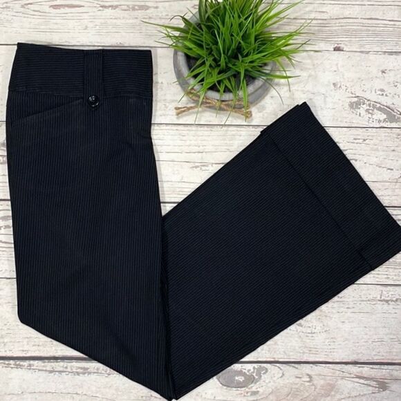 Black Pinstriped Dress Work Business Wide-Leg Pants - Picture 1 of 7